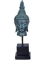 6" Coppery Finish Buddha Head On Angular Wooden Stand In Brass | Handmade | Made In India