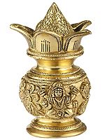 3" Supremely Engraved Coconut Kalash for Lakshmi Worship in Brass