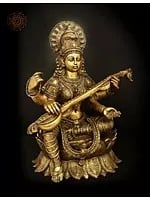27" Veena Vadini Maa Saraswati In Brass | Handmade | Made In India