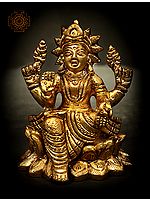 2" Four-Armed Goddess Lakshmi Idol Seated on Lotus in Brass | Handmade | Made in India