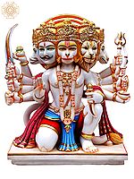 25" Superfine Panchamukhi Hanuman Granting Us Abhaya | White Marble | Handmade | Made In India