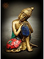 Small 2" Thinking Lord Buddha With Inlay Work In Brass | Handmade | Made In India