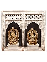 40" Seated Ganesha-Lakshmi Temple In Brass | Handmade | Made In India