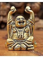 2" Small Laughing Buddha Idol Carrying Wealth Balls in Brass | Handmade | Made in India