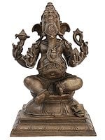 14" Majestic Crowned Pot-Bellied Ganesha | Handmade | Panchaloha Bronze | Made In South India