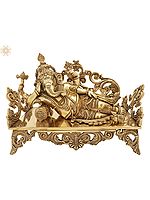 14" Reclining Ganesha Brass Sculpture | Indian Handcrafted Idol