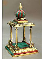 13" Elegant Brass Temple with Colorful Inlay work | Inlay Work Brass Statue | Handmade | Made in India