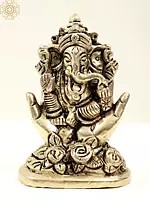 3" Small Ganesha Seated on Hand Shaped Pedestal | Handmade