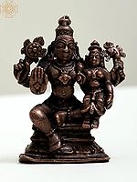 2" Small Copper Lord Vishnu Statue with Goddess Lakshmi | Handmade