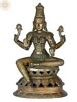 18" Sitting Devi Lakshmi Statue on Double Lotus Base | Handmade | Madhuchista Vidhana (Lost-Wax) | Panchaloha Bronze from Swamimalai