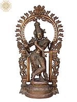62" Large Standing Lord Krishna Playing Flute | Madhuchista Vidhana (Lost-Wax) | Panchaloha Bronze from Swamimalai
