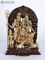 12" Shiva Parivar Idol Sculpted in Brass | Home Decor Gift