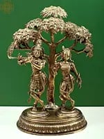 Superfine Bronze Radha Krishna Idol Standing Under Tree | Hoysala Art | Solid Cast Piece