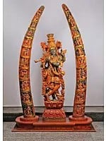 Large Wooden Krishna Tusk | Spiritual Home Decor