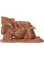 A Restful Ganesha Wooden Statue | South Indian Temple Wood Carving