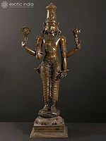 36" Large Four-Armed Standing Lord Vishnu Bronze Sculpture