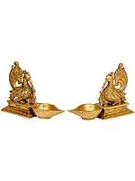 7" Pair of Mayur (Peacock) Lamps in Brass | Handmade | Made in India