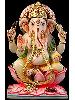 Four-armed Blessing Ganesha  with Noose, Conch and Laddoo