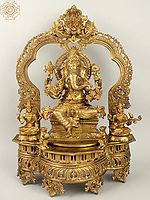 23" Lord Ganesha with Goddess Lakshmi and Saraswati (Hoysala Art)