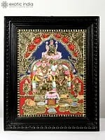Kubera and Lakshmi Tanjore Painting | Traditional Colors With 24K Gold | Teakwood Frame | Gold & Wood | Handmade | Made In India