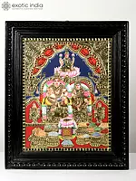 Kubera and Lakshmi Tanjore Painting | Traditional Colors with 24K Gold | Teakwood Frame | Handmade