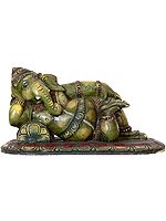 Relaxing Ganesha Wooden Sculpture | South Indian Temple Wood Carving