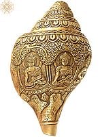 8" Tibetan Buddhist Five Dhyani Buddhas Conch In Brass | Handmade | Made In India