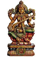 Large Size  Goddess Saraswati Playing on Vina