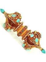 Five-Pronged Gold Plated Dorje with Gemstones