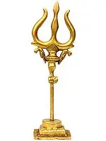 7" Trident of Lord Shiva with Damaru and Parrot Pair in Brass | Handmade | Made in India
