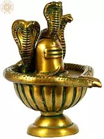 Shiva Linga with Shiva’s Snakes Crowning It In Brass | Handmade | Made In India