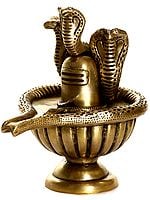 11" Shiva Linga with Shiva’s Snakes Crowning It In Brass | Handmade | Made In India
