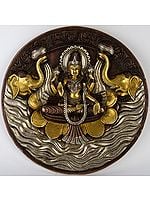 7" Goddess Lakshmi Wall Hanging Plate In Brass | Handmade | Made In India