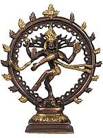7" Nataraja Statue in Brown and Golden Hues in Brass | Handmade | Made in India