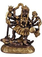 6" Goddess Kali in Golden and Brown Hues In Brass | Handmade | Made In India