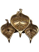 5" Pipal Leaf Shaped Tri-Puja Diya In Brass | Handmade | Made In India