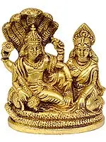 4" Lakshmi-Vishnu Seated on  Sheshnag in Brass | Handmade | Made In India