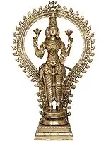 40" Large Size Goddess Lakshmi with Floral Aureole In Brass | Handmade | Made In India