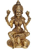 6" Goddess Lakshmi with Owl In Brass | Handmade | Made In India