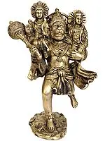 Hanuman Carries Rama and Lakshmana on His Shoulders | Handmade Brass Statue | Made in India