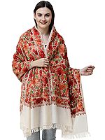 Stole from Kashmir with Aari Embroidered Flowers All-Over