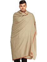 Cement-Gray Plain Pure Pashmina Dushala (Lohi) for Men with Sozni Embroidery on Border