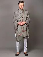 Men's Tusha Shawl from Kashmir with Sozni Hand-Embroidery on Border