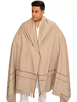 Beige Men's Dushala From Kullu with Embroidery on Border