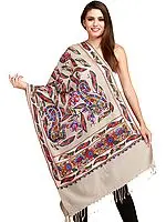 Pumice-Stone Amritsari Stole with Aari-Embroidery in Multicolor Thread