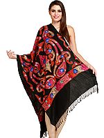 Phantom-Black Stole from Amritsar with Aari-Embroidery in Multicolor Thread