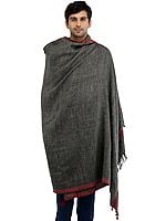 Kullu Palla Men's Shawl with Kinnauri Woven Border in Multicolor Thread