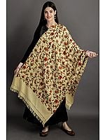 Kashmiri Stole with Aari Embroidered Flowers by Hand