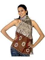 Brown and Green Jamawar Scarf with Paisley Weave