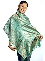 Emerald-Green Resham Tehra Stole with Tanchoi Weave All Over